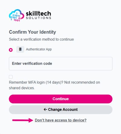 Skilltech One Login - Confirm your identity 