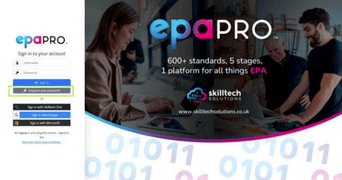 epaPRO Password Reset Screen