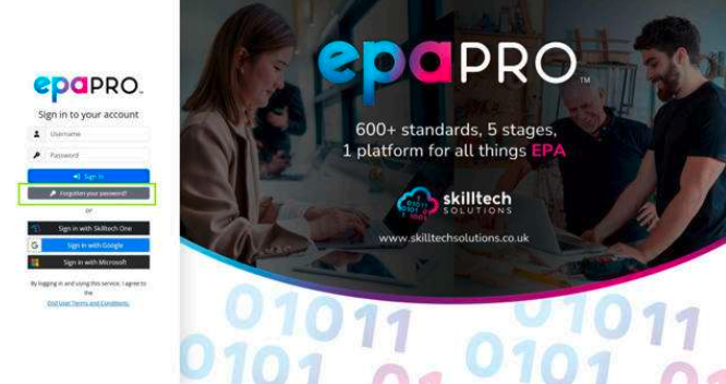 epaPRO Password Reset Screen